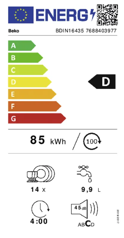 Beko BDIN16435 energielabel