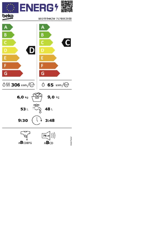 Beko B5DT59442W energielabel