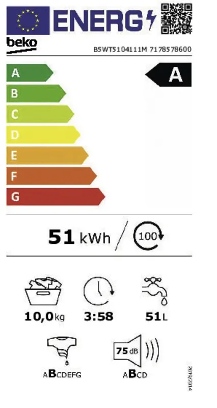 Beko B5WT5104111M energielabel