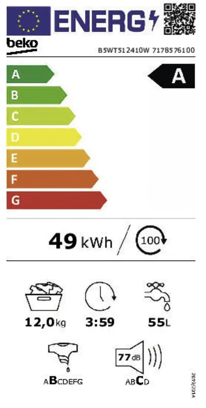 Beko B5WT512410W energielabel