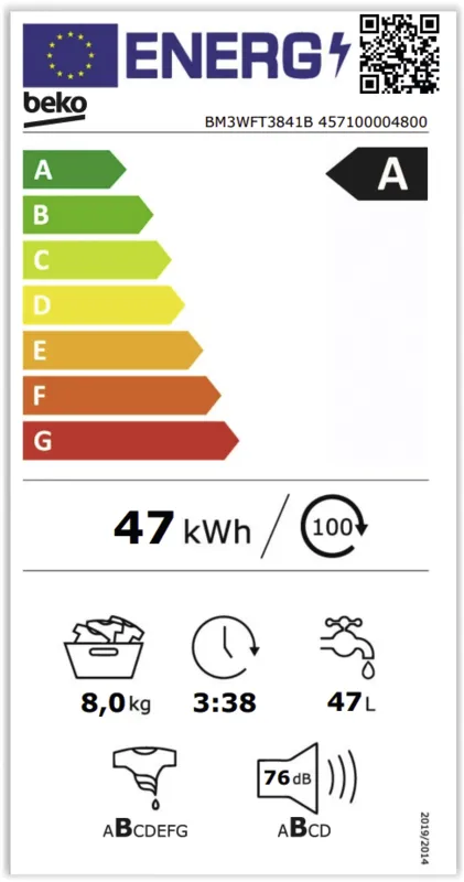 Beko BM3WFT3841B energielabel