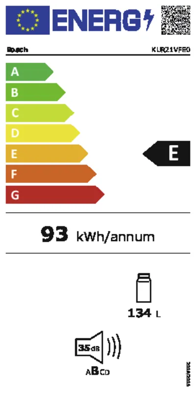 Bosch KUR21VFE0 energielabel