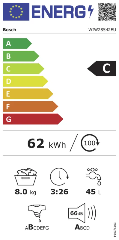 Bosch WIW28542EU energielabel