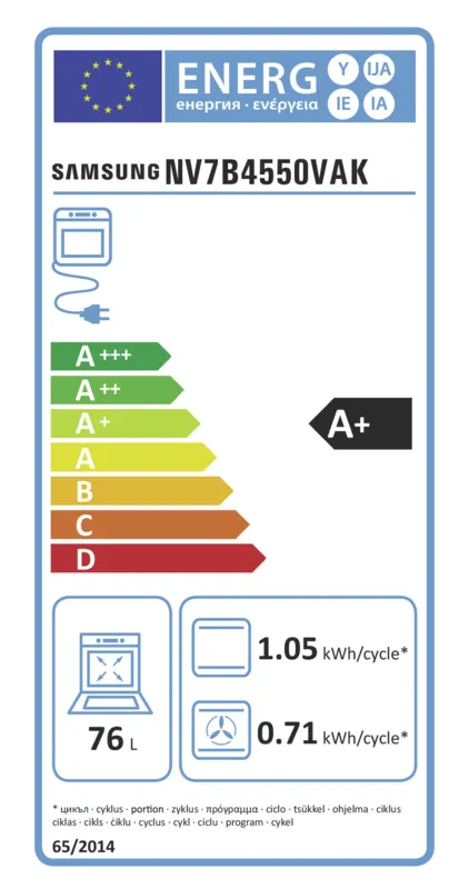 Samsung NV7B4550VAK/U1 energielabel