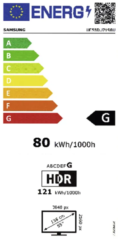 Samsung UE55DU7190UXXN energielabel