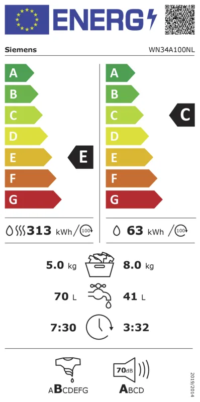 Siemens WN34A100NL energielabel