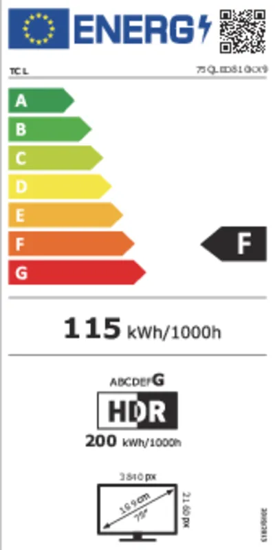 TCL 75QLED810K energielabel